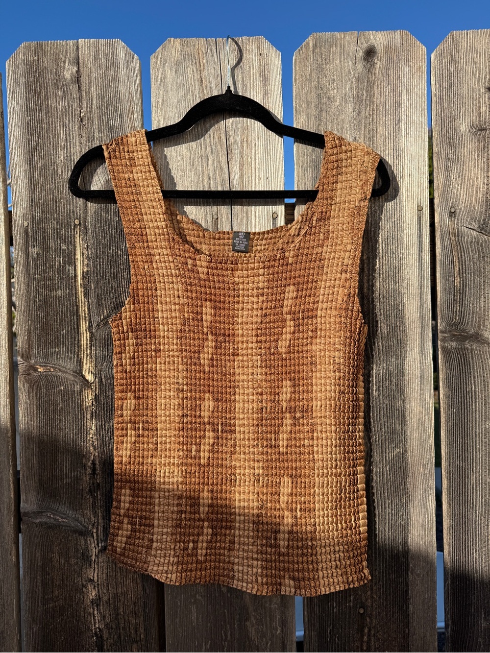Vintage Y2K Animal Print Snake Cache Waffle Knit Stretch Tank Top - Camel Brown